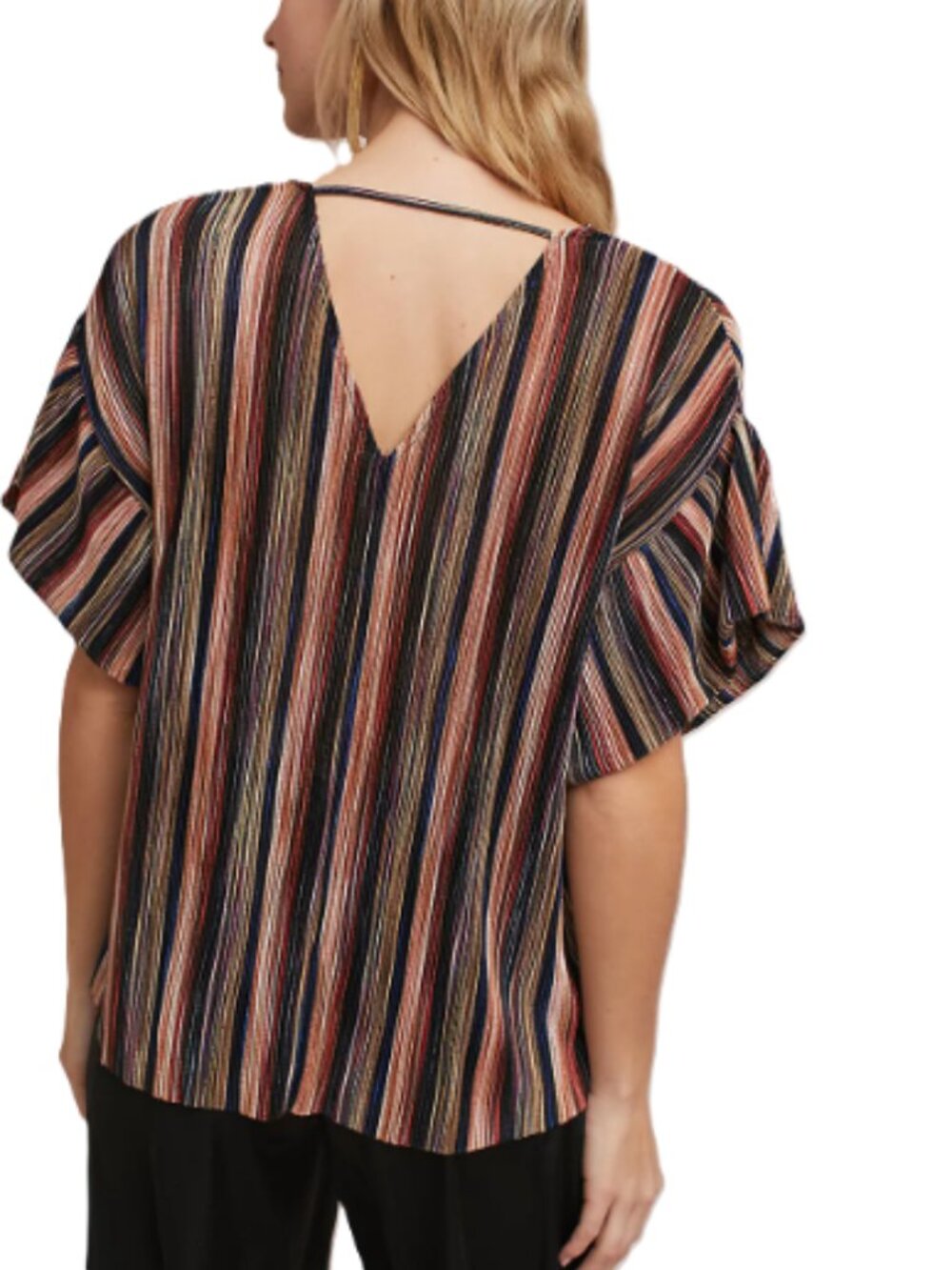 Anthropologie Vanessa Virginia Bienville Ruffle Sleeve Top Metallic Stripe Small